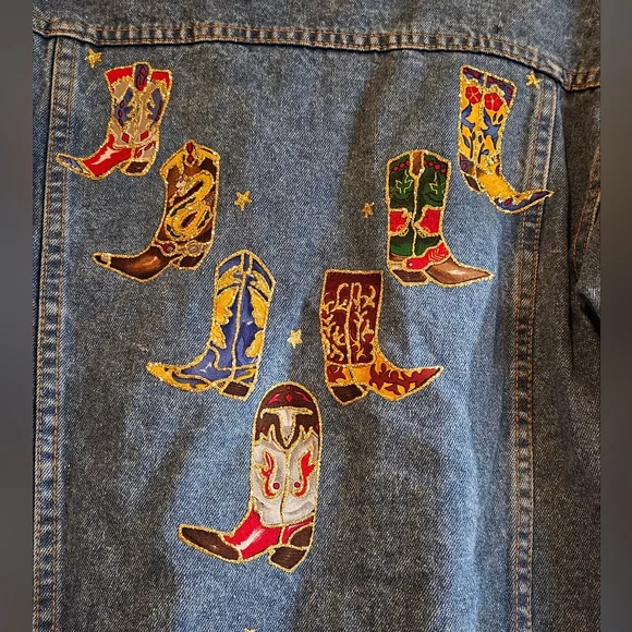 Logo Club Blue Denim Jacket with Colorful Boot Patchwork - Size XL - Picture 7 of 8